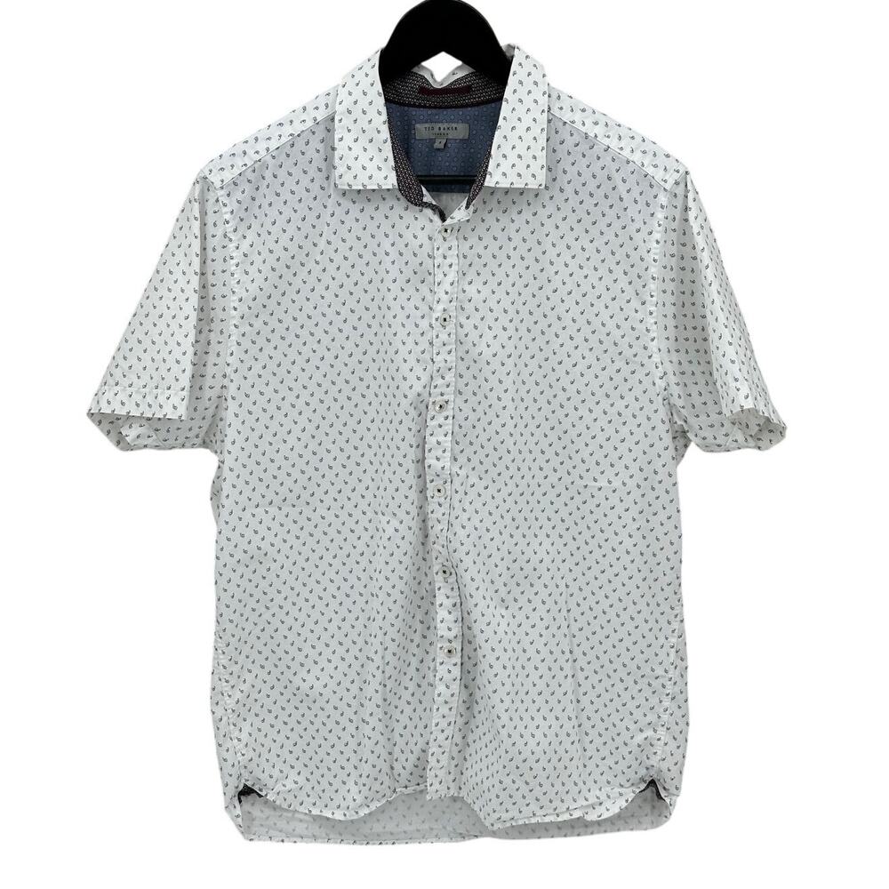 Ted Baker Shirt Mens 5‎ US XL White Pretsel Button Up 100% Cotton Casual Preppy